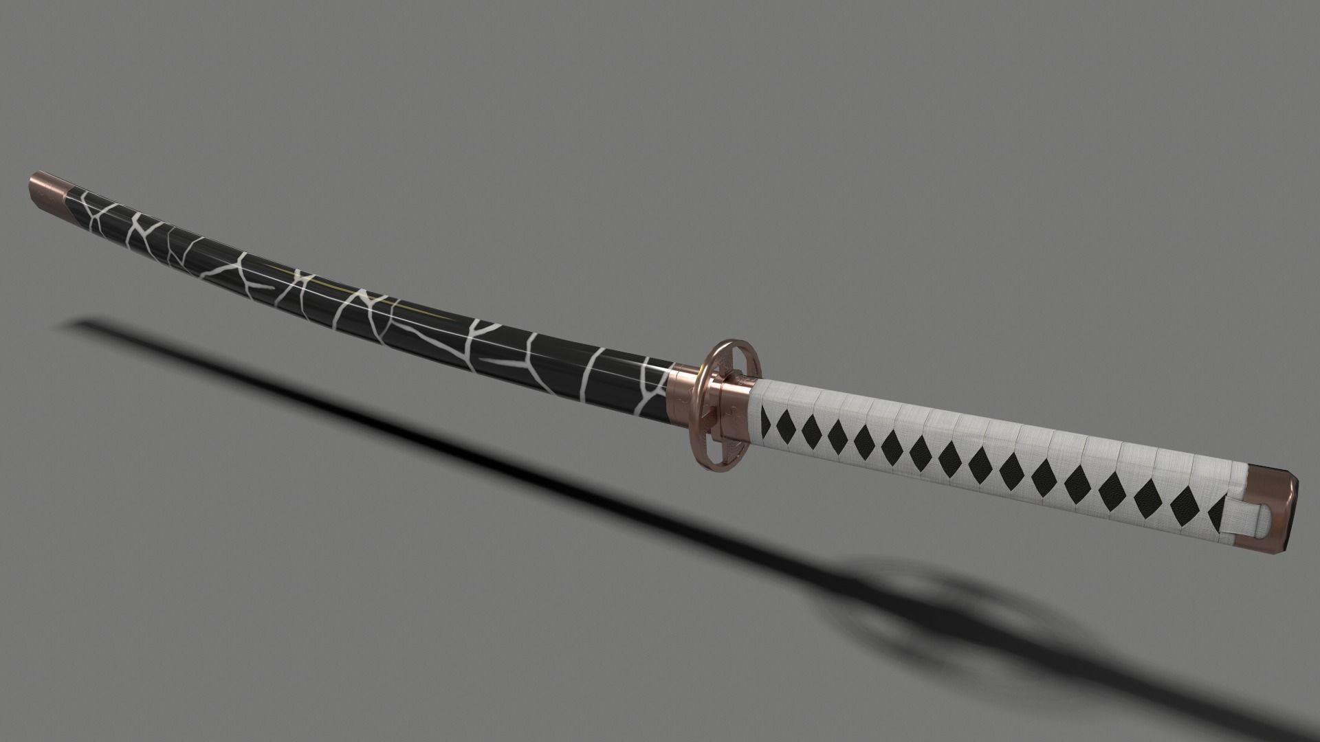 PBR Katana Japanese Sword White Low-poly 3D model_16