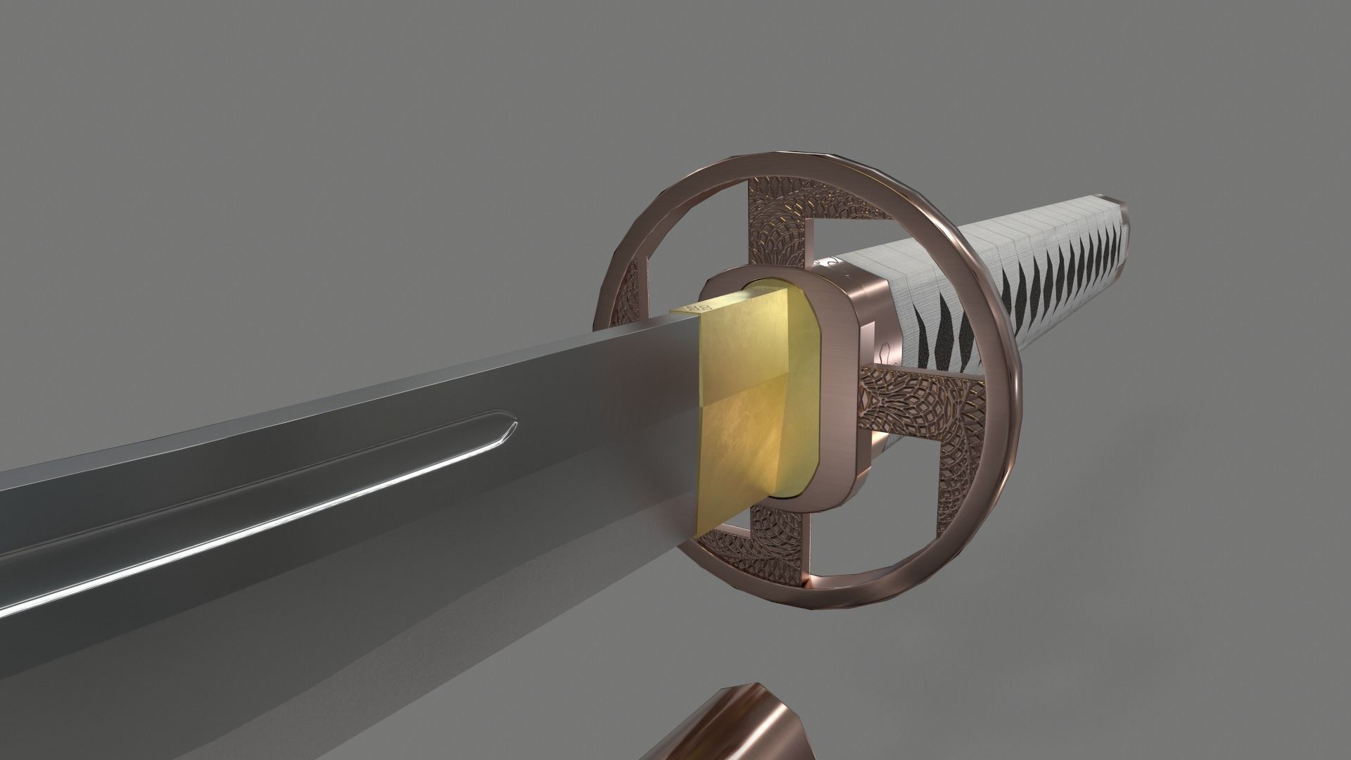 PBR Katana Japanese Sword White Low-poly 3D model_14