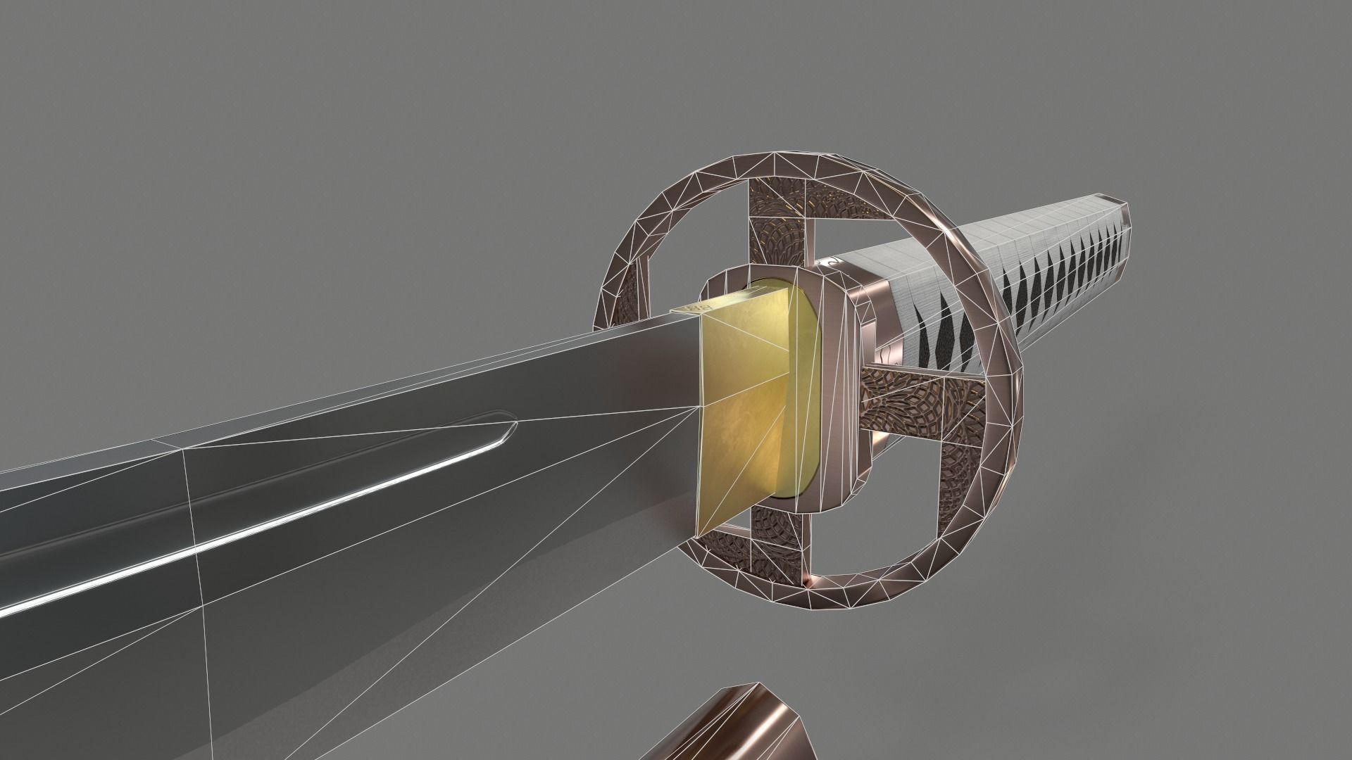 PBR Katana Japanese Sword White Low-poly 3D model_15