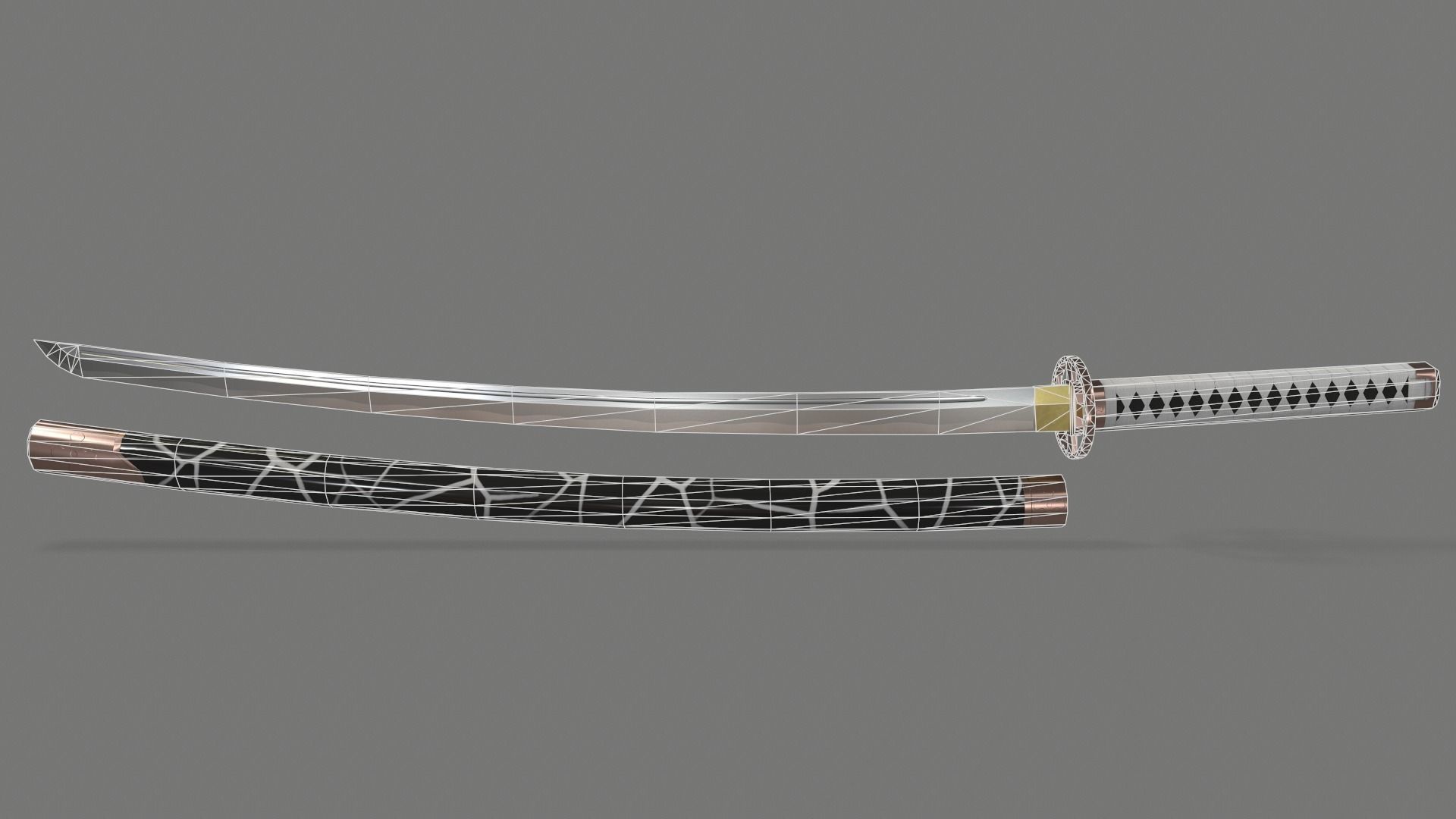 PBR Katana Japanese Sword White Low-poly 3D model_3