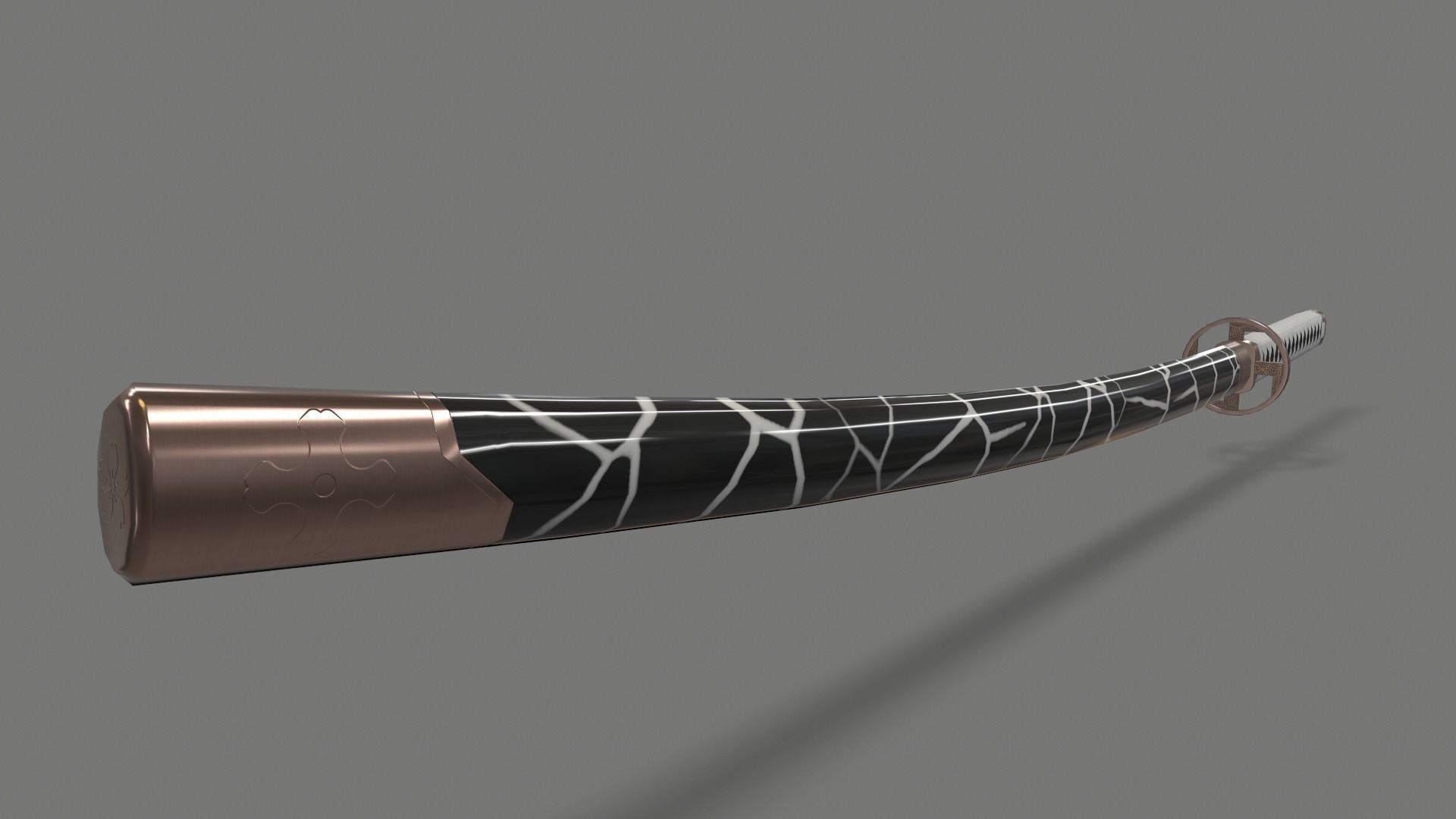 PBR Katana Japanese Sword White Low-poly 3D model_20