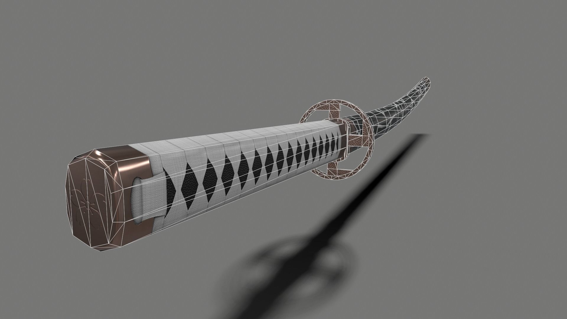 PBR Katana Japanese Sword White Low-poly 3D model_23