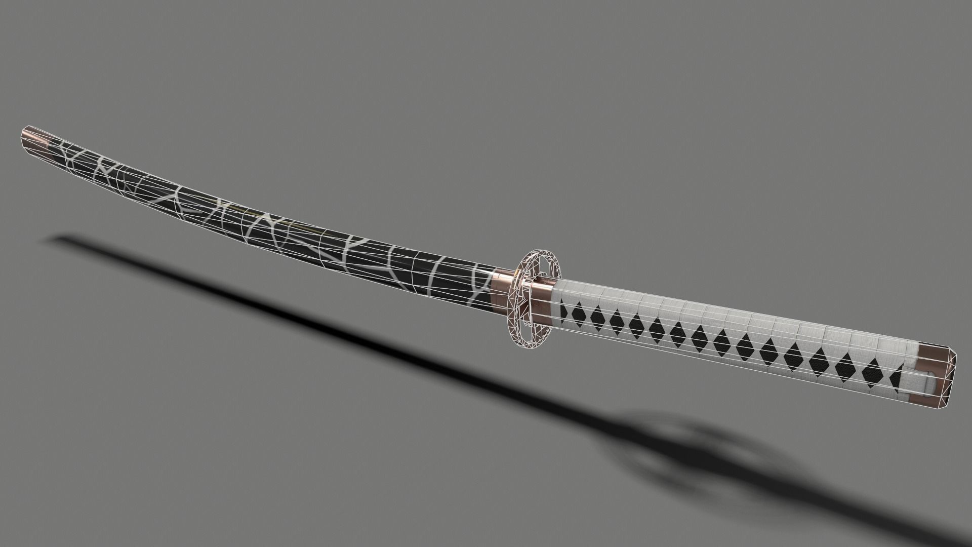 PBR Katana Japanese Sword White Low-poly 3D model_17