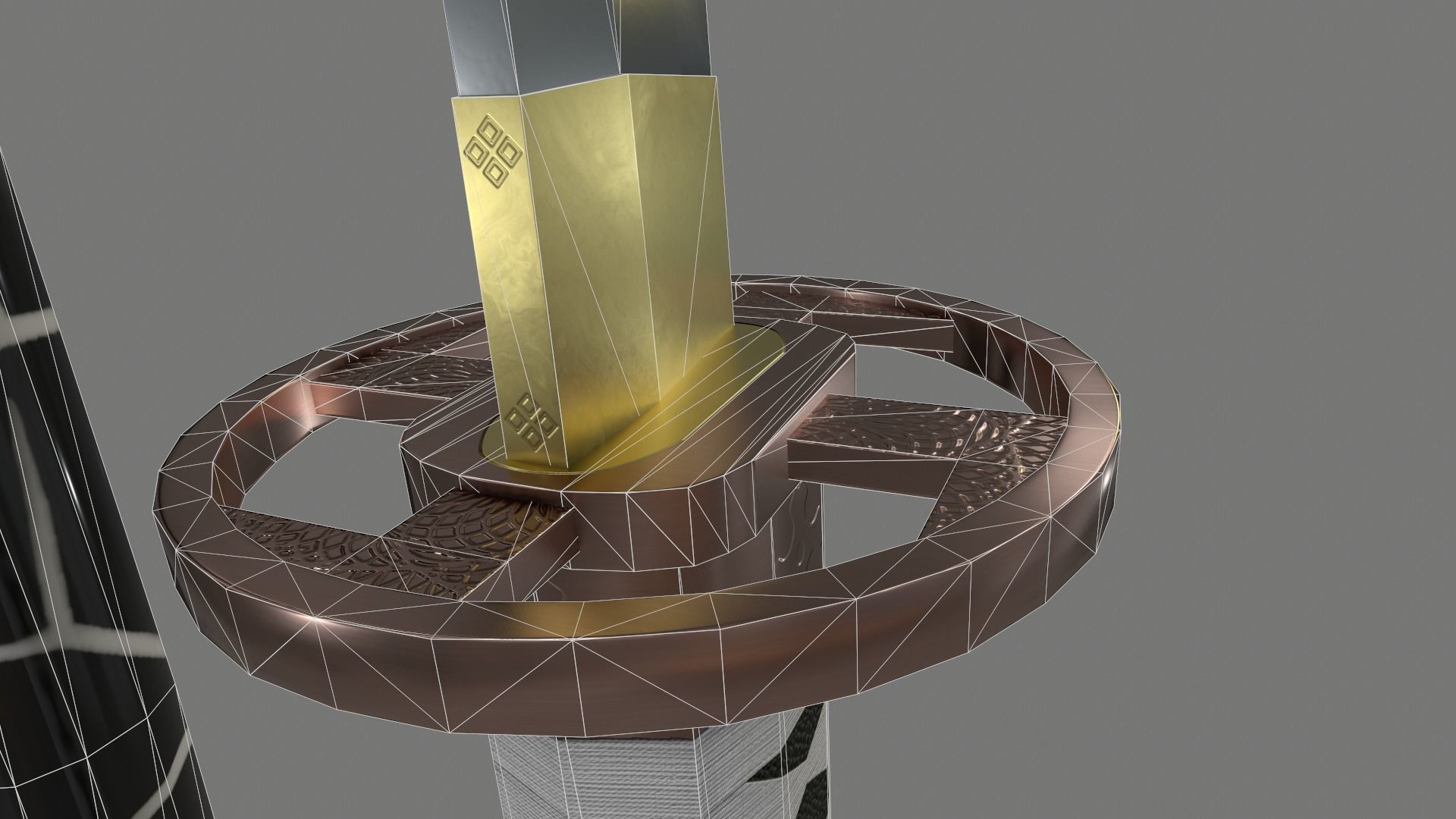 PBR Katana Japanese Sword White Low-poly 3D model_13