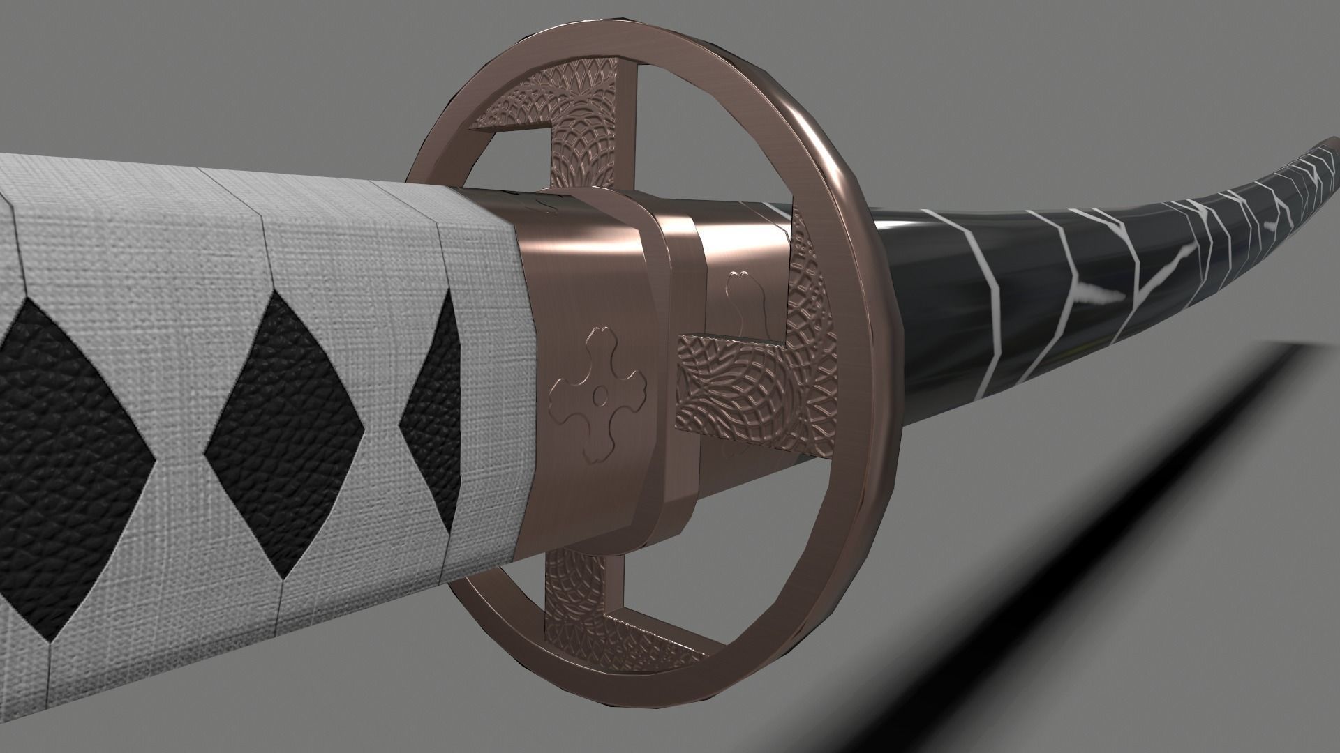 PBR Katana Japanese Sword White Low-poly 3D model_24