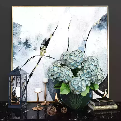 Decorative set hydrangeas in vase on table Low-poly 3D model