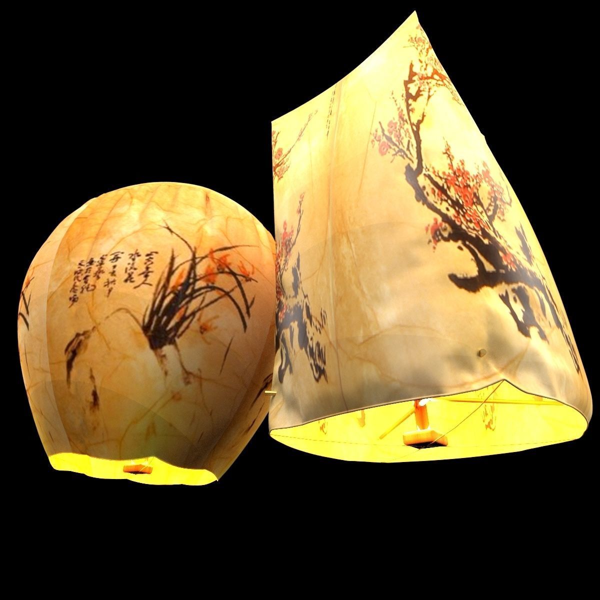 Chinese sky lantern Low-poly 3D model_1