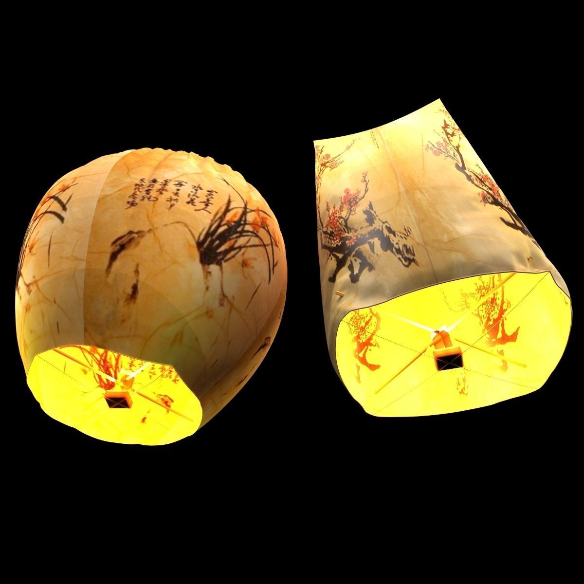 Chinese sky lantern Low-poly 3D model_3