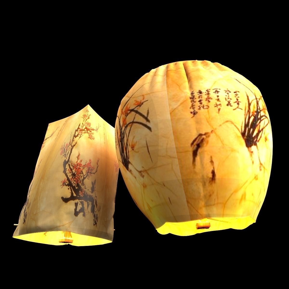 Chinese sky lantern Low-poly 3D model_2