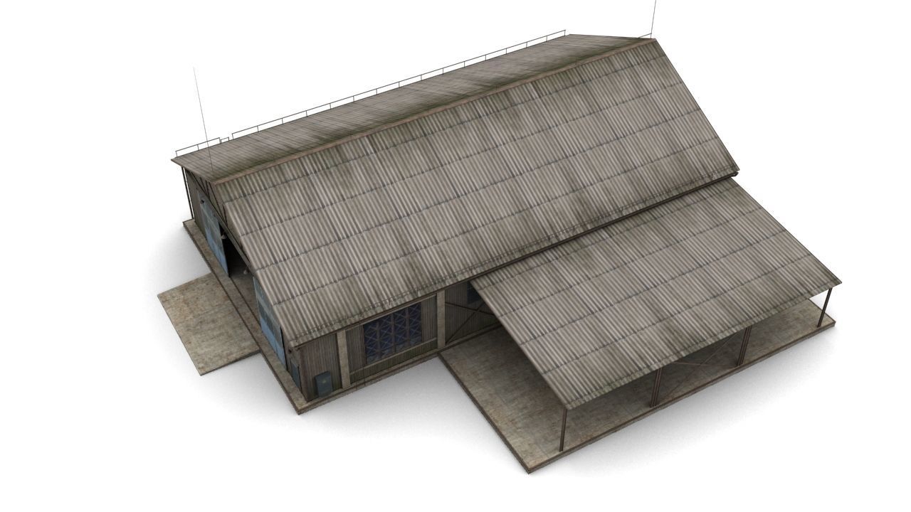 Hangar wooden building with roof Low-poly 3D model_7