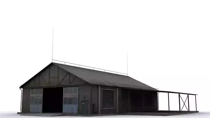 Hangar wooden building with roof Low-poly 3D model