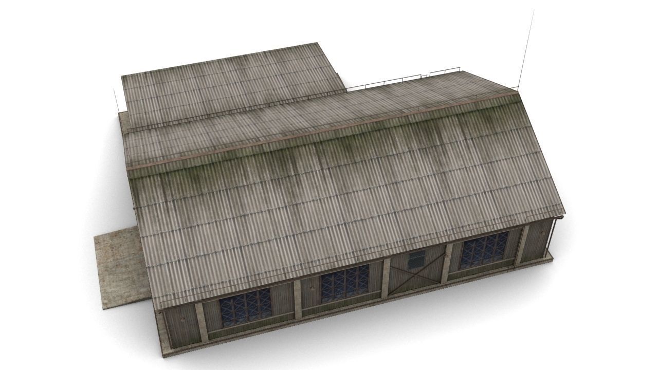 Hangar wooden building with roof Low-poly 3D model_6