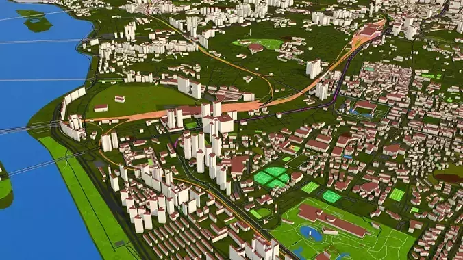 Seoul City South Korea Nov 2020 GIS model Low-poly 3D model