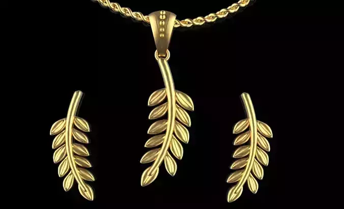 leaf pendant and earrings