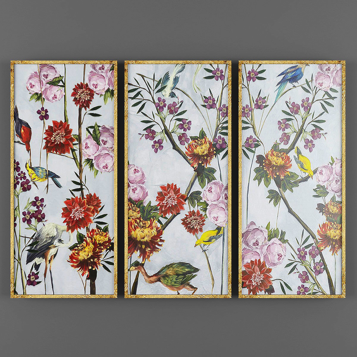 Art102 set of four floral paintings Low-poly 3D model_2