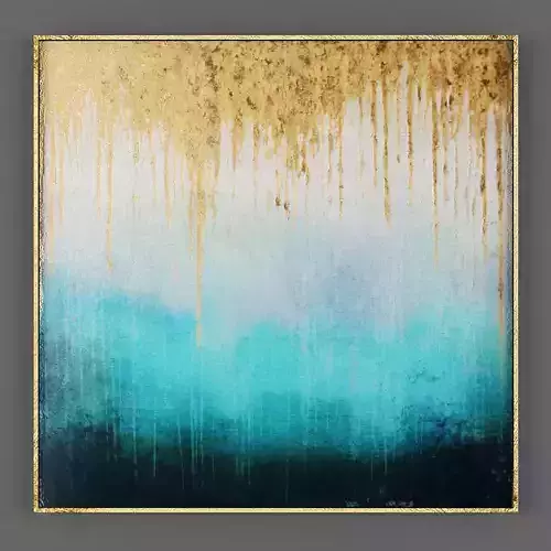 Art104 abstract painting with gold and turquoise drips Low-poly 3D model