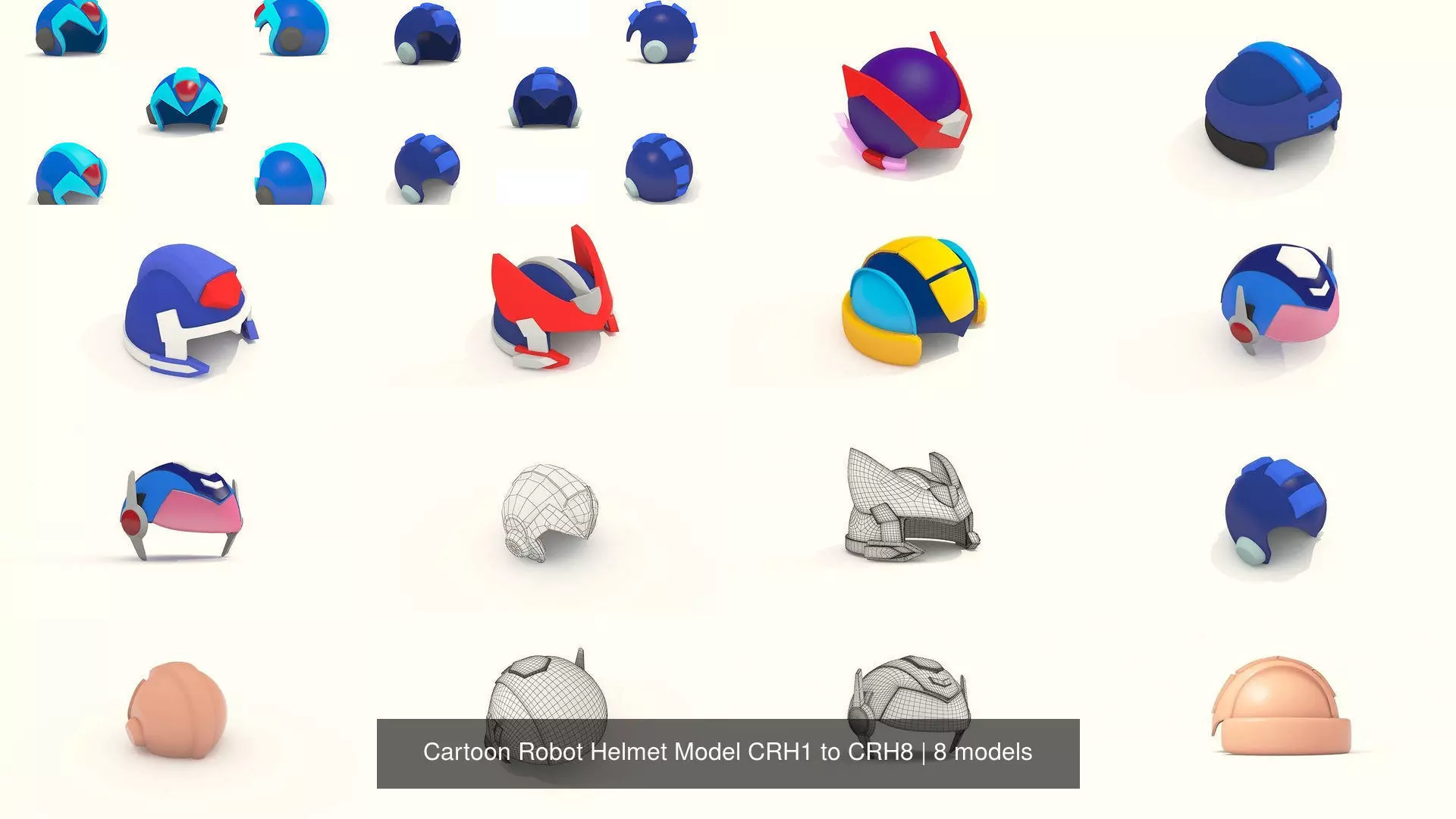 Cartoon Robot Helmet Model CRH1 to CRH8 3D Model Collection_0