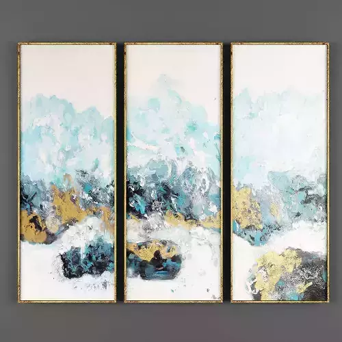 Art133 three abstract paintings gold