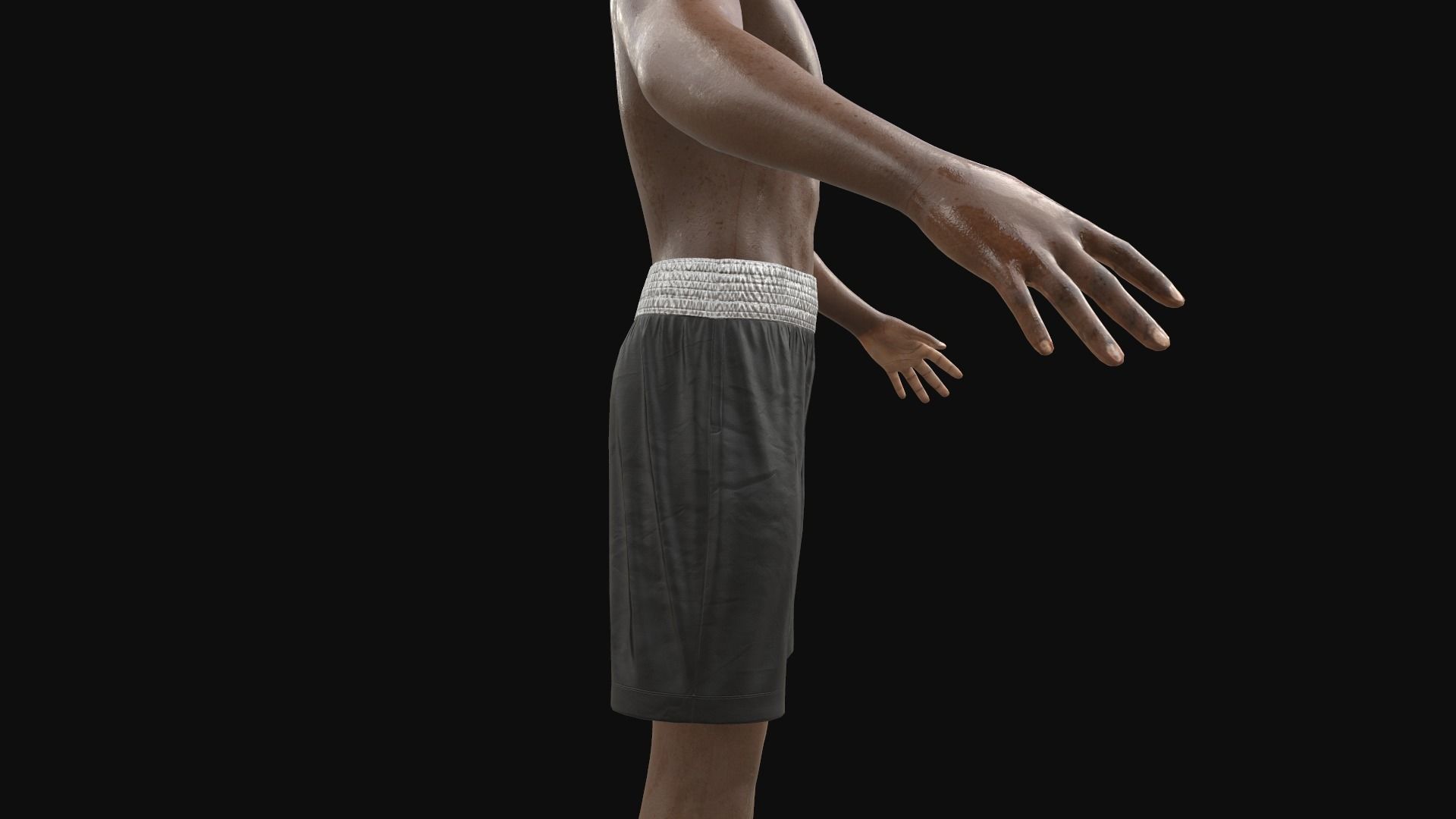 Black boxing shorts Low-poly 3D model_13