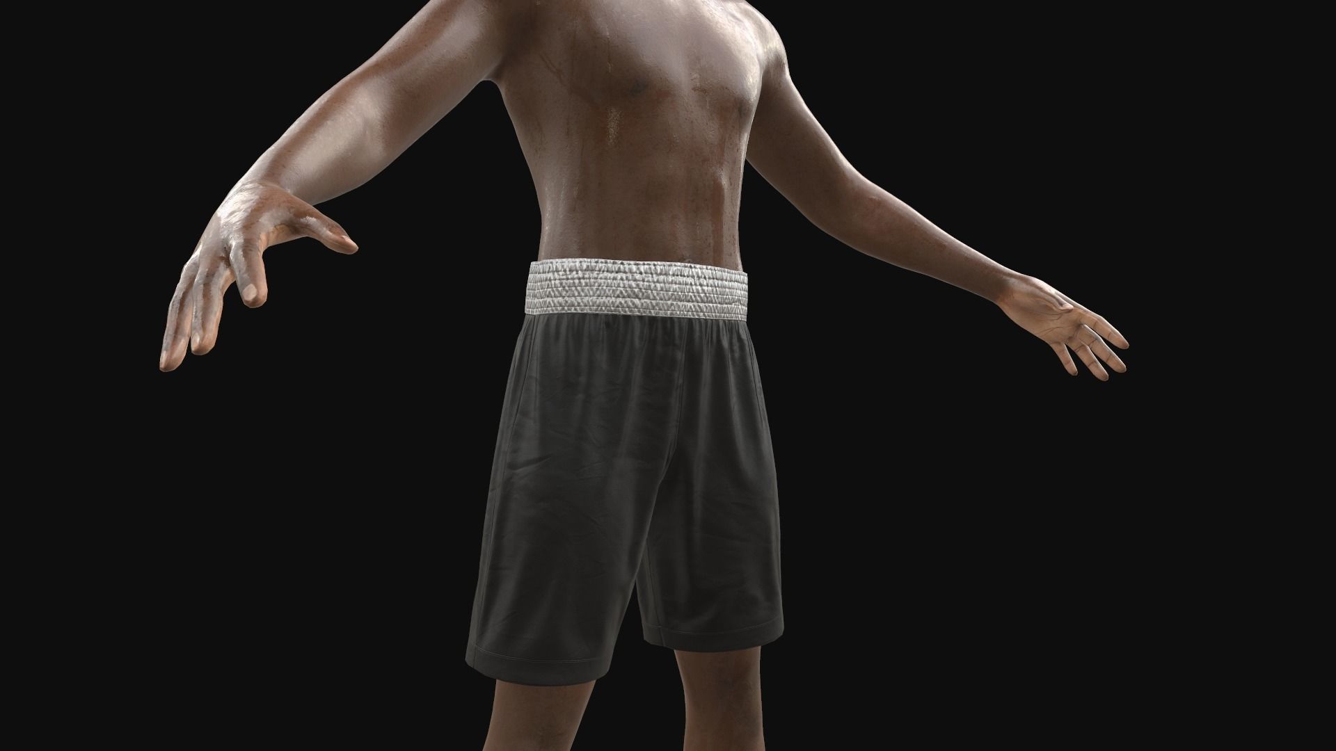 Black boxing shorts Low-poly 3D model_12