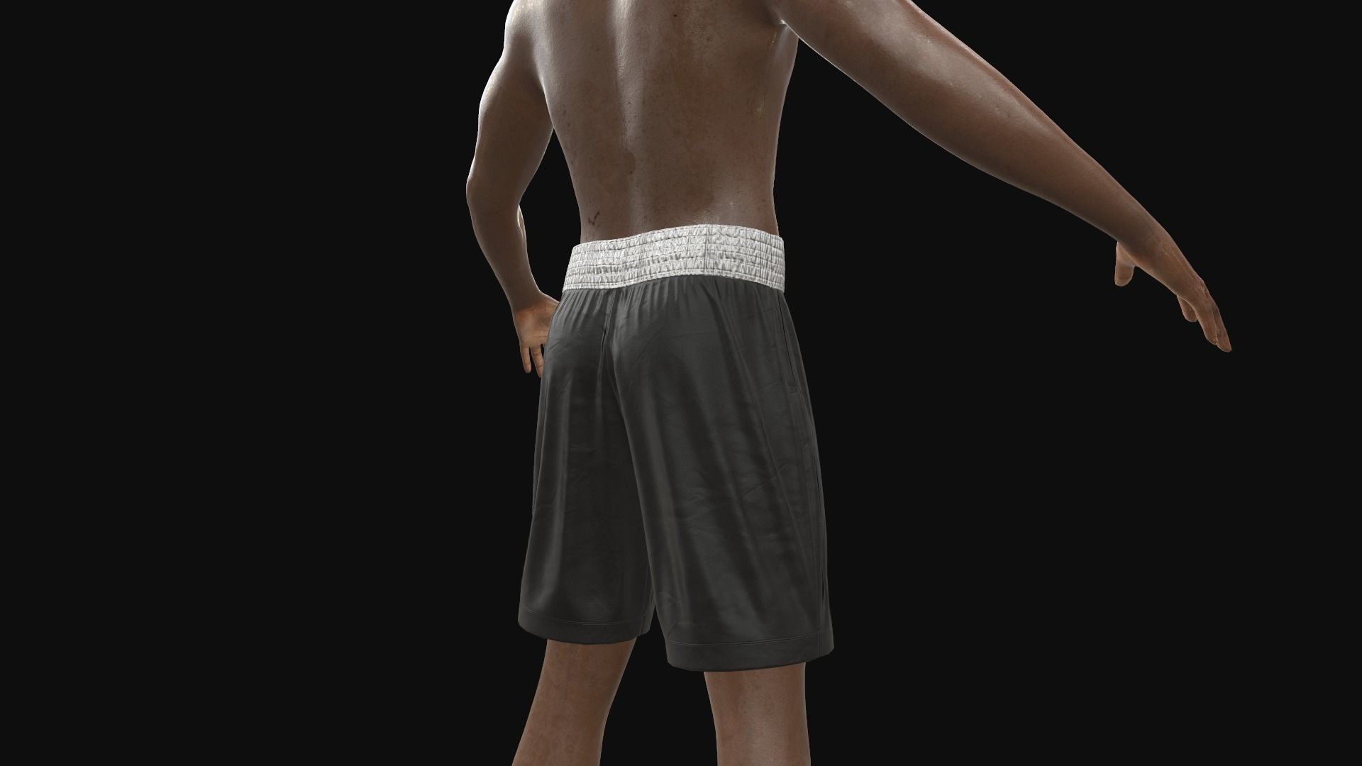 Black boxing shorts Low-poly 3D model_14