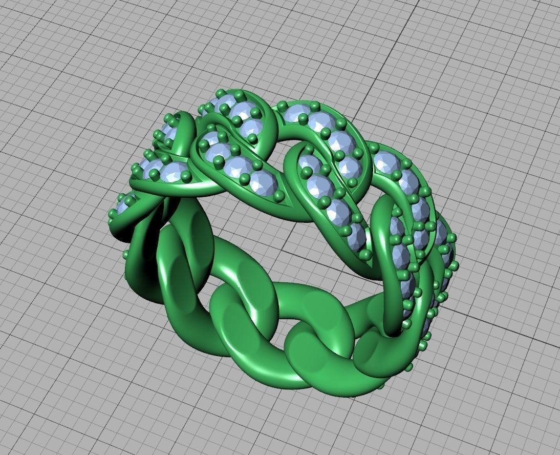 DIAMOND CUBAN LINK CHAIN RING 10mm wide 10US size 3D print model_12
