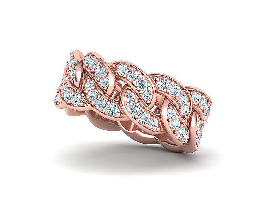 DIAMOND CUBAN LINK CHAIN RING 10mm wide 10US size 3D print model_8