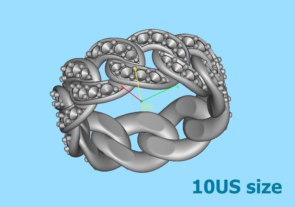 DIAMOND CUBAN LINK CHAIN RING 10mm wide 10US size 3D print model_10