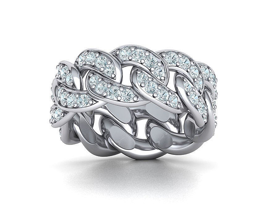 DIAMOND CUBAN LINK CHAIN RING 10mm wide 10US size 3D print model_2