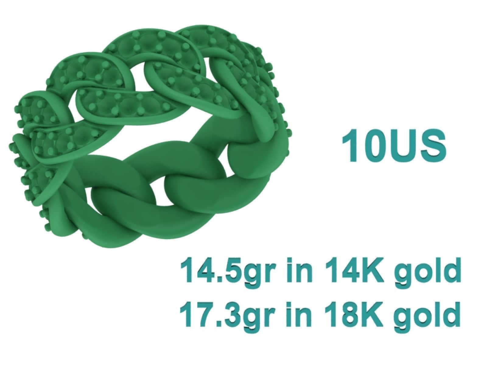 DIAMOND CUBAN LINK CHAIN RING 10mm wide 10US size 3D print model_11