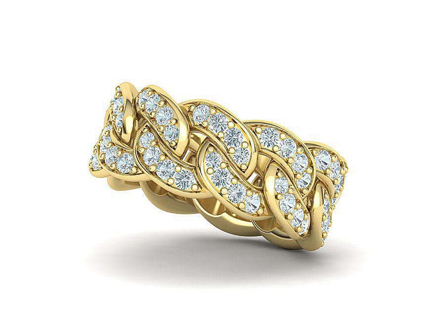 DIAMOND CUBAN LINK CHAIN RING 10mm wide 10US size 3D print model_7