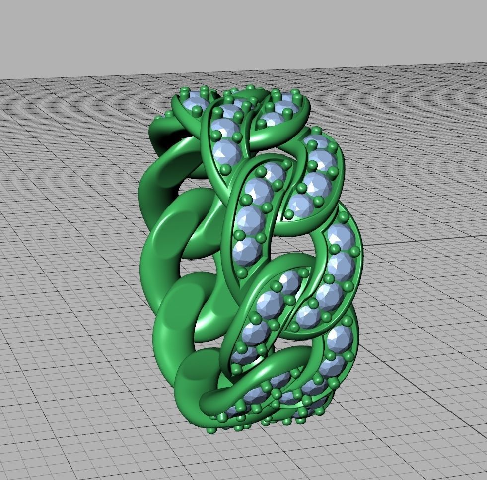 DIAMOND CUBAN LINK CHAIN RING 10mm wide 10US size 3D print model_13