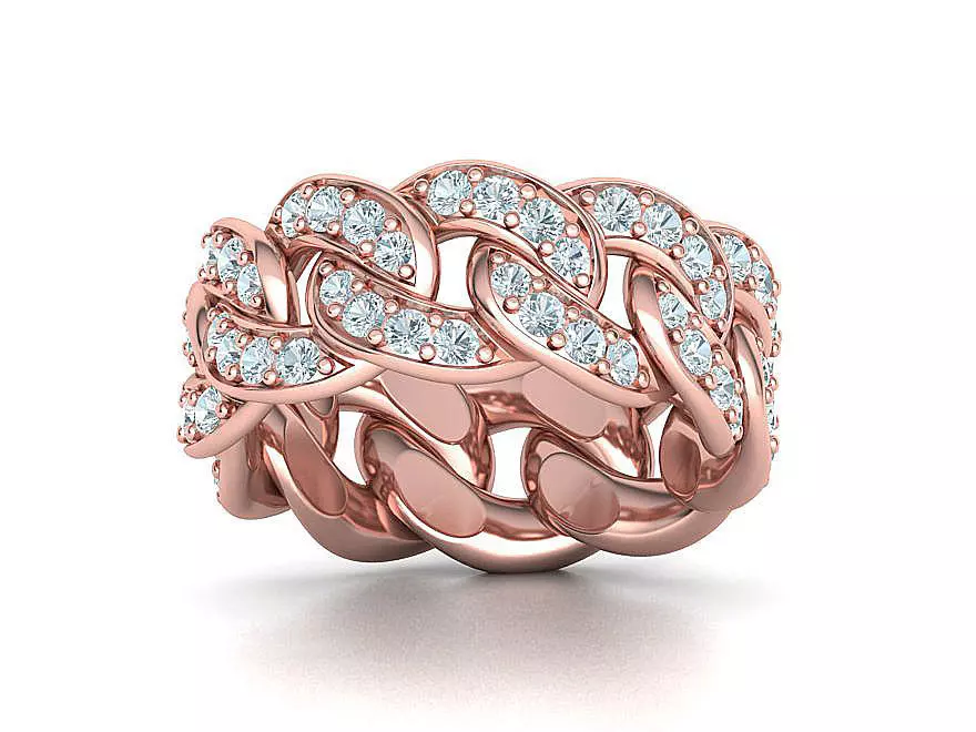 DIAMOND CUBAN LINK CHAIN RING 10mm wide 10US size 3D print model_0