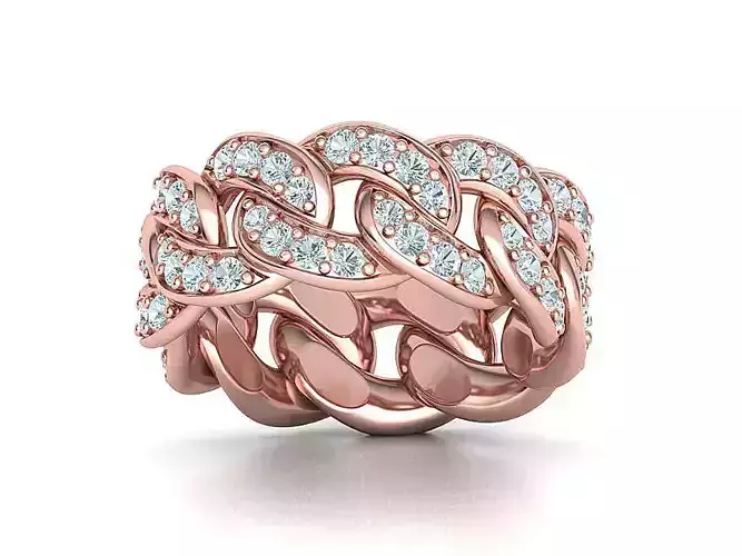 DIAMOND CUBAN LINK CHAIN RING 10mm wide 10US size 3D print model