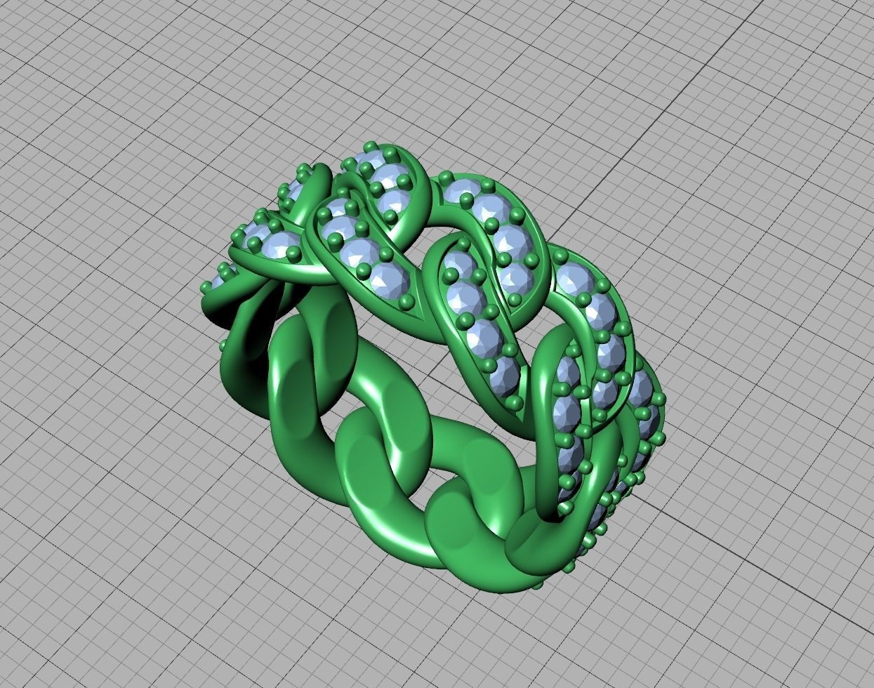 DIAMOND CUBAN LINK CHAIN RING 10mm wide 10US size 3D print model_15