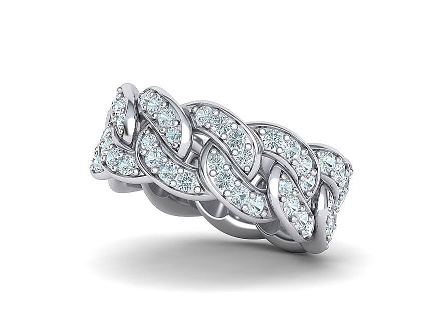 DIAMOND CUBAN LINK CHAIN RING 10mm wide 10US size 3D print model_6