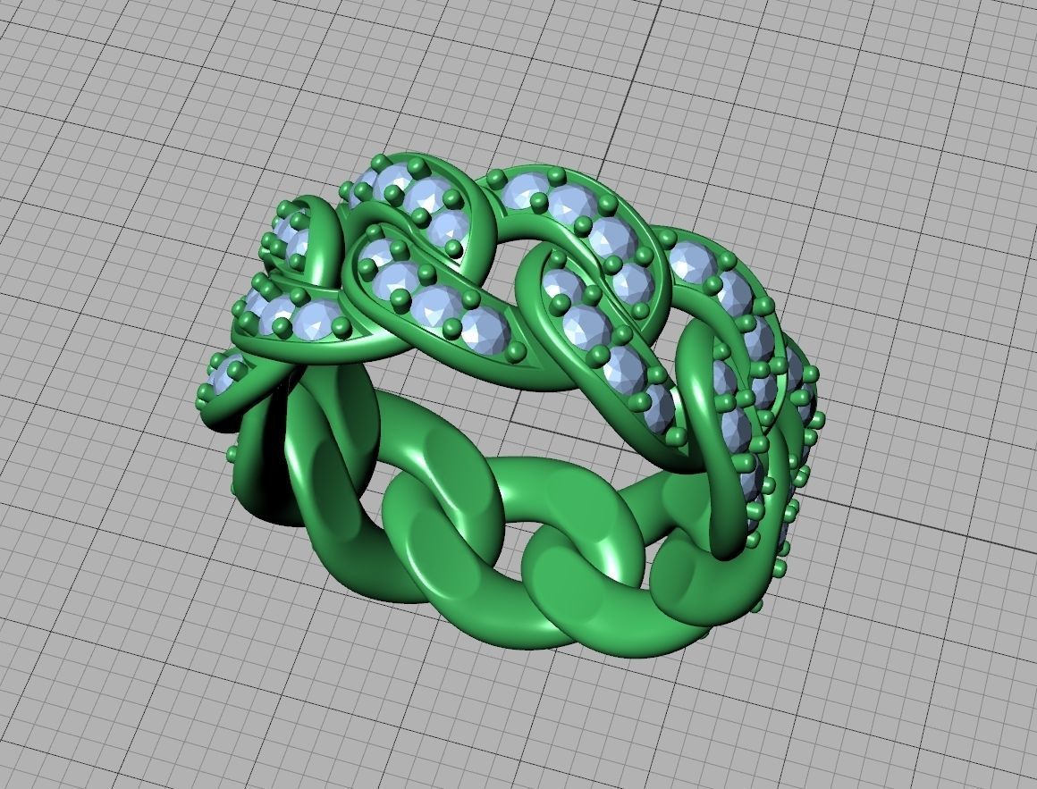 DIAMOND CUBAN LINK CHAIN RING 10mm wide 10US size 3D print model_14