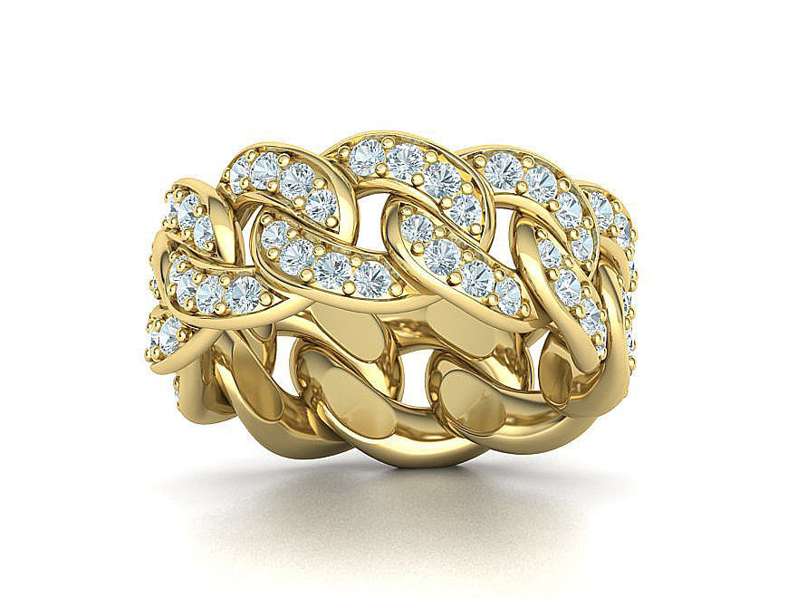 DIAMOND CUBAN LINK CHAIN RING 10mm wide 10US size 3D print model_1