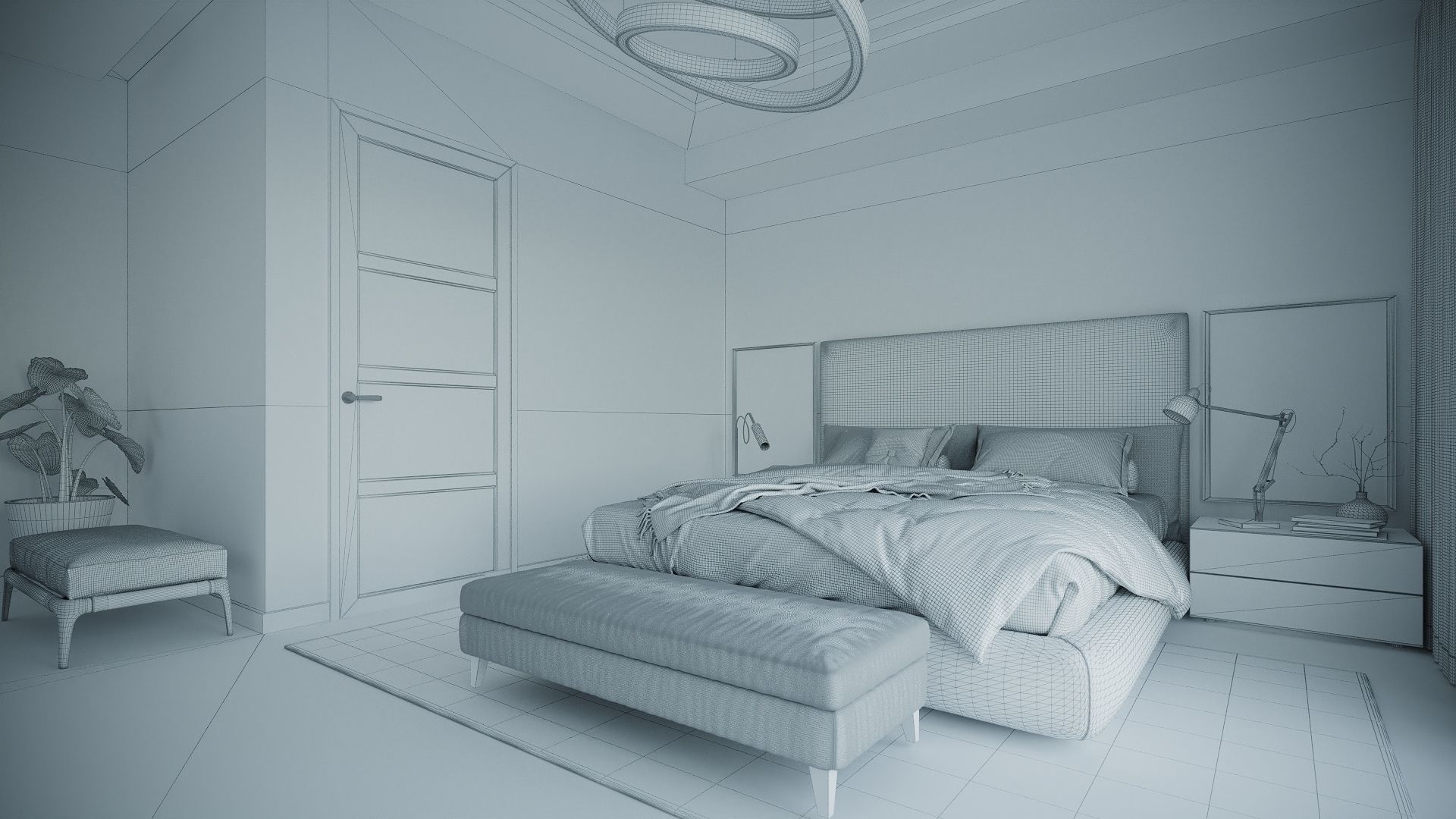 Simple Bedroom  Interior 4 3D model_5