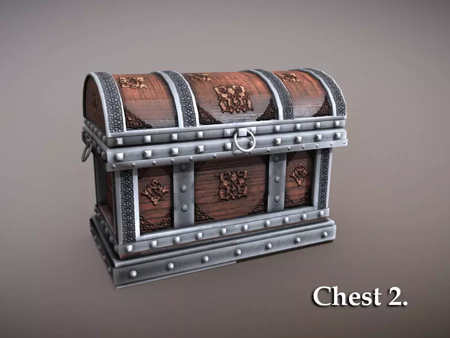 Chest 2 treasure Low-poly 3D model_0