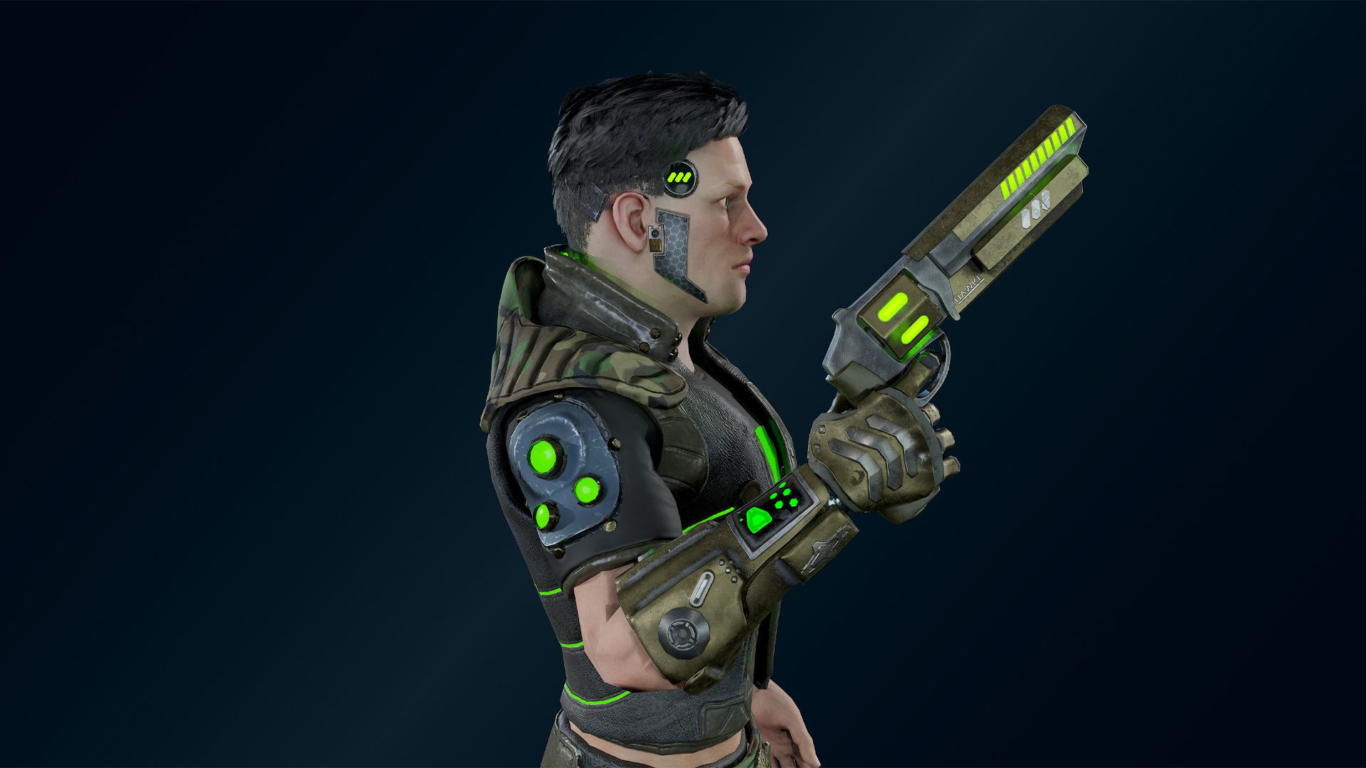 Cyberpunk man Low-poly 3D model_6