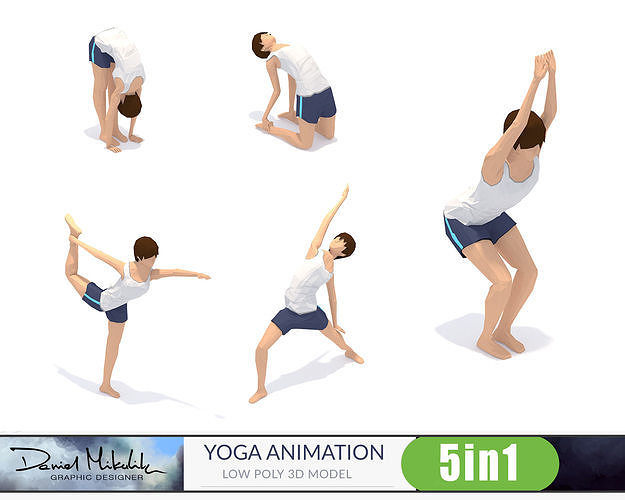 5 Yoga Pose Animations Small Pack Low-poly 3D model