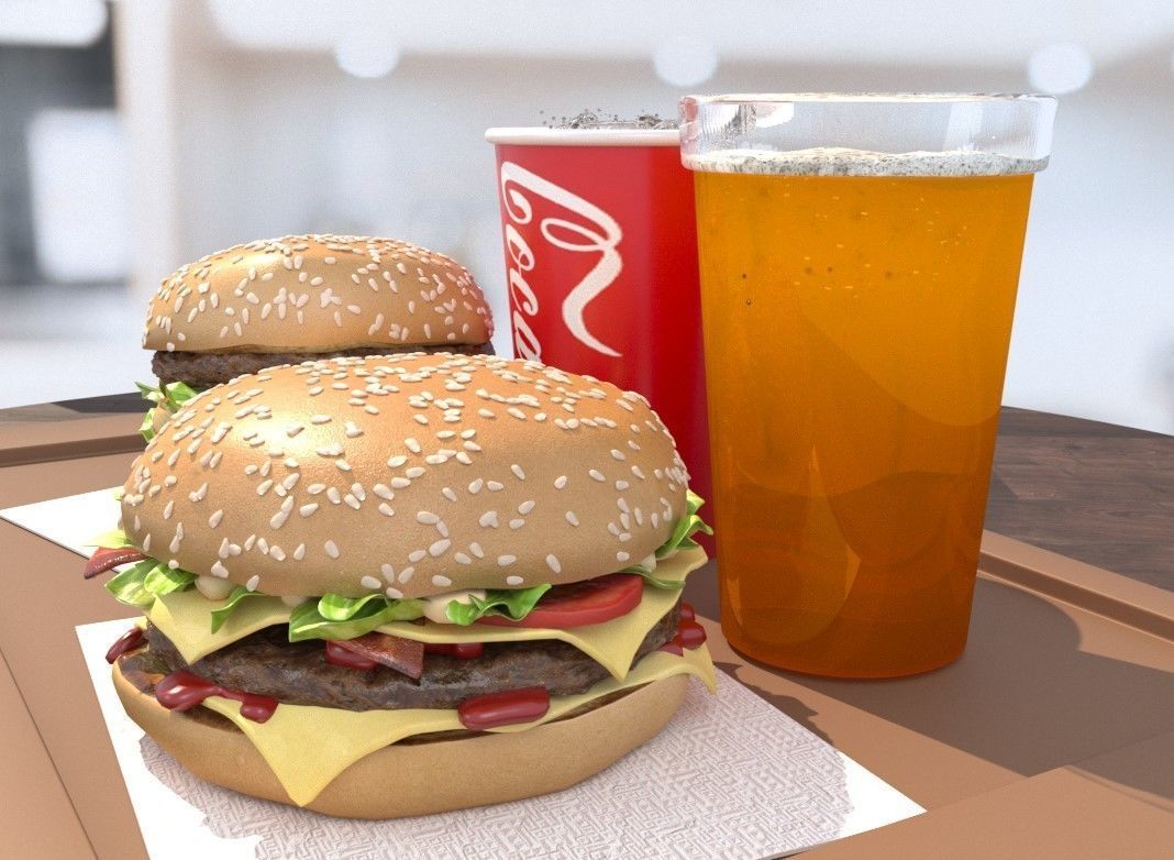 Burgers  cola and beer fastfood set 3D model_3