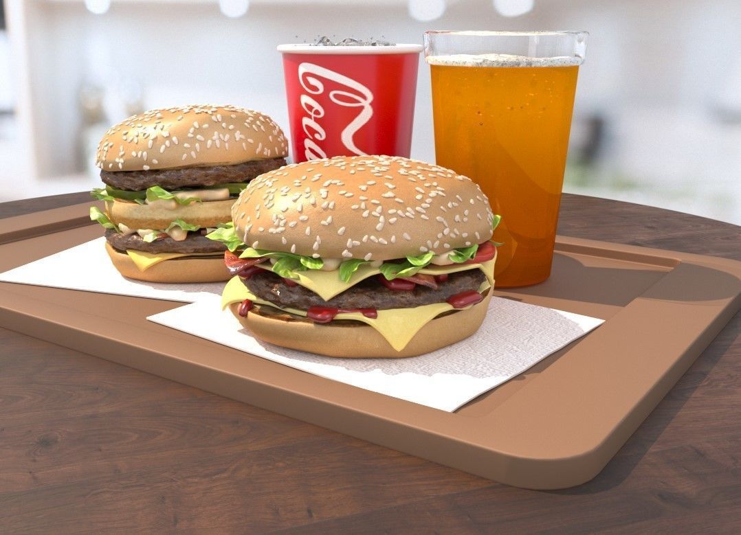 Burgers  cola and beer fastfood set 3D model_2