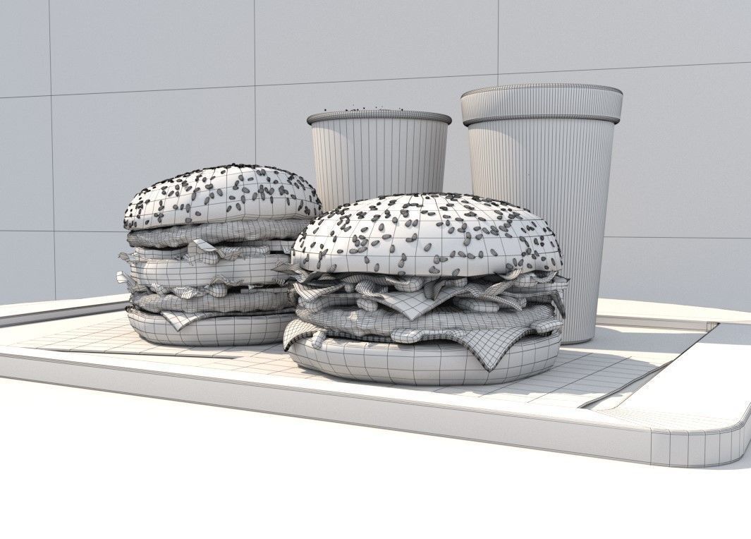 Burgers  cola and beer fastfood set 3D model_5