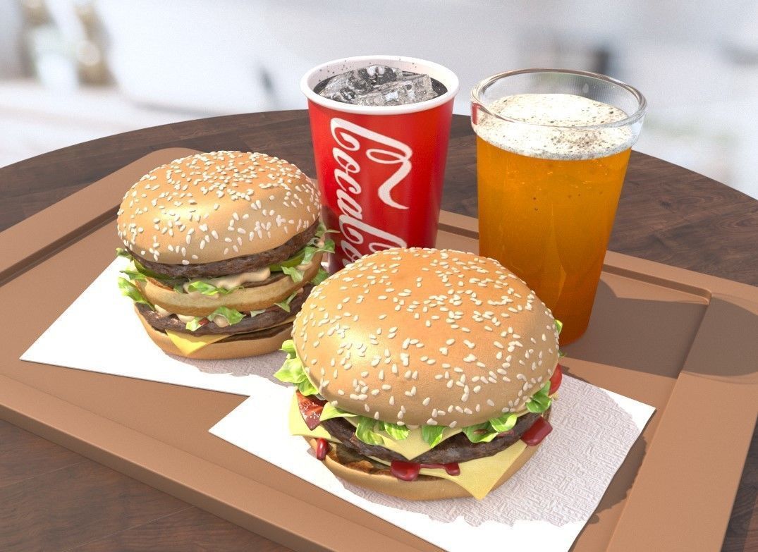 Burgers  cola and beer fastfood set 3D model_1