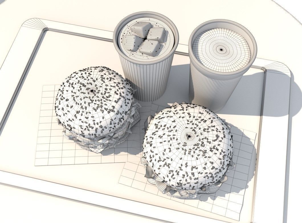 Burgers  cola and beer fastfood set 3D model_7