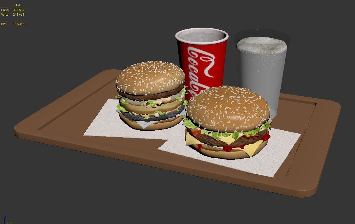Burgers  cola and beer fastfood set 3D model_9