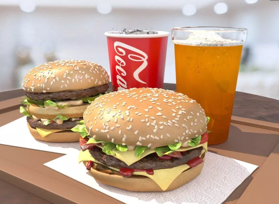 Burgers  cola and beer fastfood set 3D model_0
