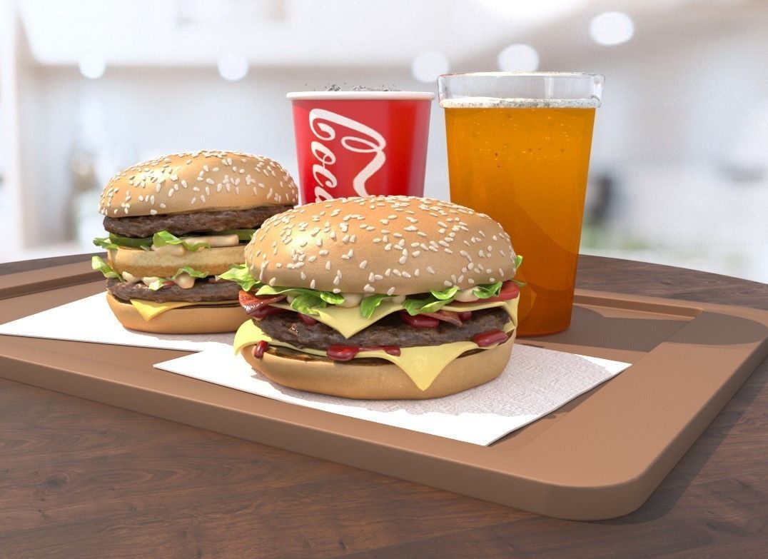 Burgers  cola and beer fastfood set 3D model_4